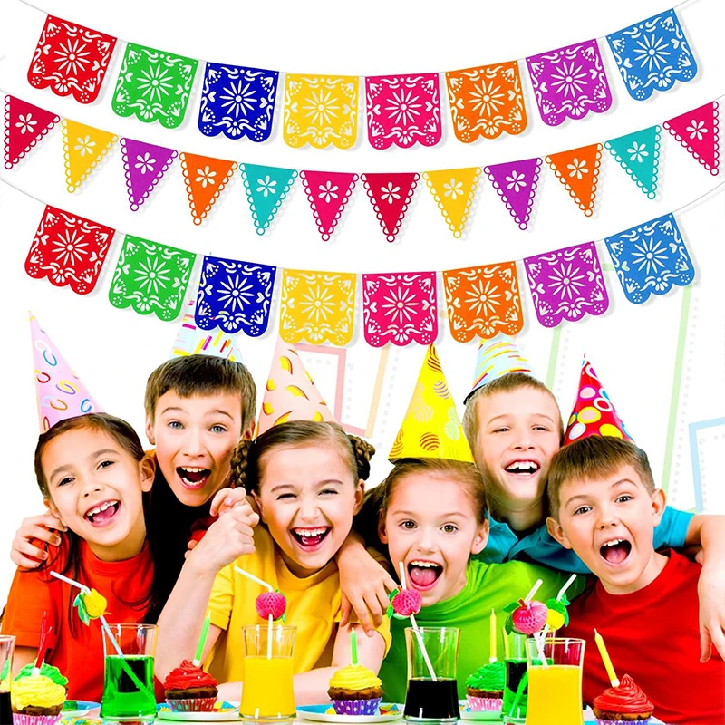 Juego de 4 Pancartas Decorativas para Fiesta Mexicana, Pancarta de Papel Picado, Decoración del Día de Muertos, Pancarta de Papel Picado