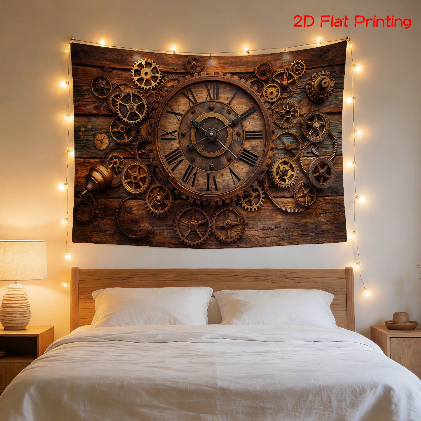 Steampunk Gear Clockwork Tapestry Wall Hanging Canvas Art Rustic Industrial Mechanism Decor Banner for Living Room Bedroom