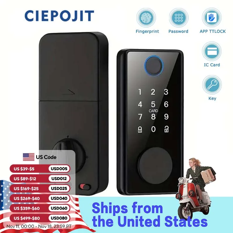 CIEPOJIT-Serrure de porte intelligente à pêne dormant, sans clé, avec clavier intelligent, empreinte digitale, avec TTLOCK