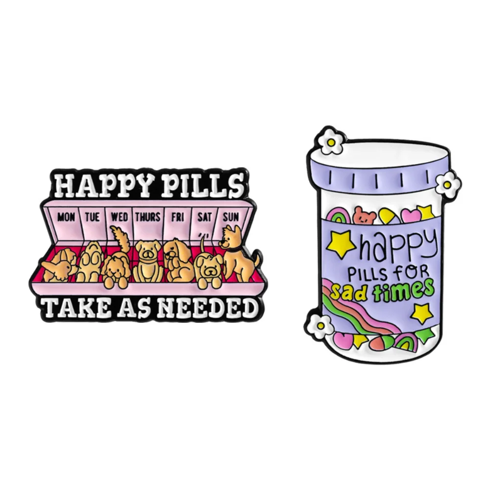 Healing Happy Pills Dog Brooch Funny Medicine Jar Puppy Happy Pill Brooch Backpack and Clothing Decoration Accessory