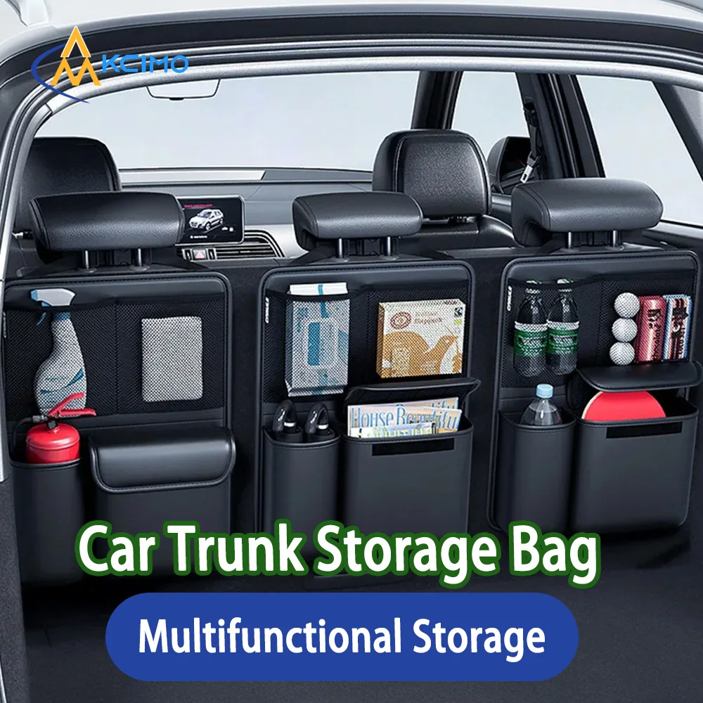 Kcimo Foldable PU Leather Car Trunk Storage Bag Foldable Tools Organizer Multifunctional Storage Suv Back Seat Hanging Organizer