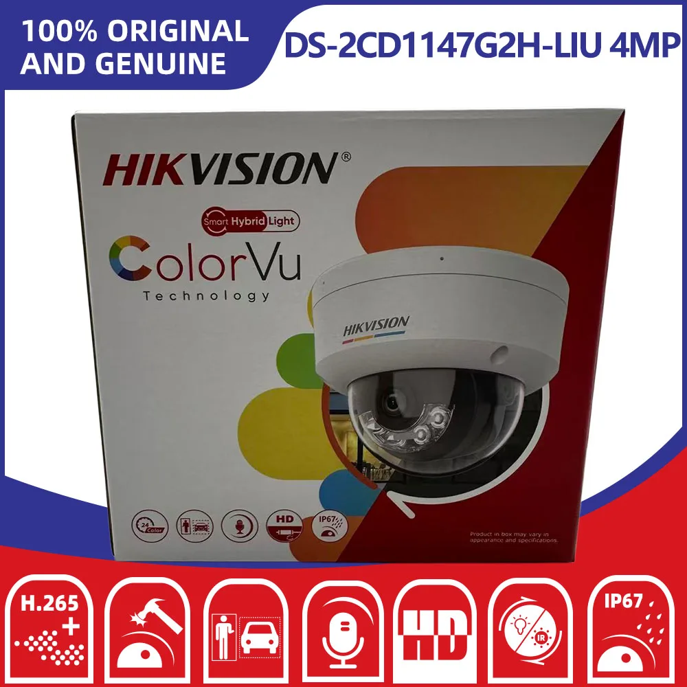Hikvision DS-2CD1147G2H-LIU 4MP ColorVu with Smart Hybrid Light Fixed Dome Network Camera H.265+ Built-in Mic IP67 IK08