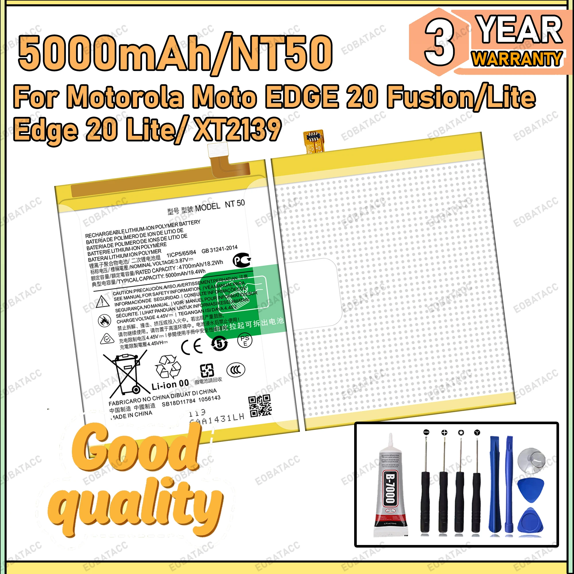 

100% New Zero Cycle NT50 Battery For Motorola Moto Edge 20 Fusion/Lite/Edge 20 Lite/XT2139 Bateria Battery+Free Tools