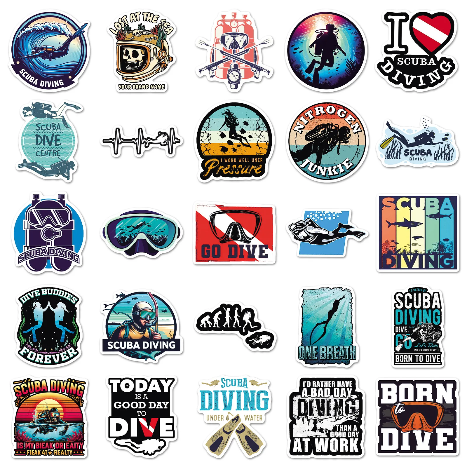 50PCS Diving Stickers Sports Series Cartoon Text Can Decorate Helmet Water Cup Notebook iPad Waterproof Sticker Kids Toy