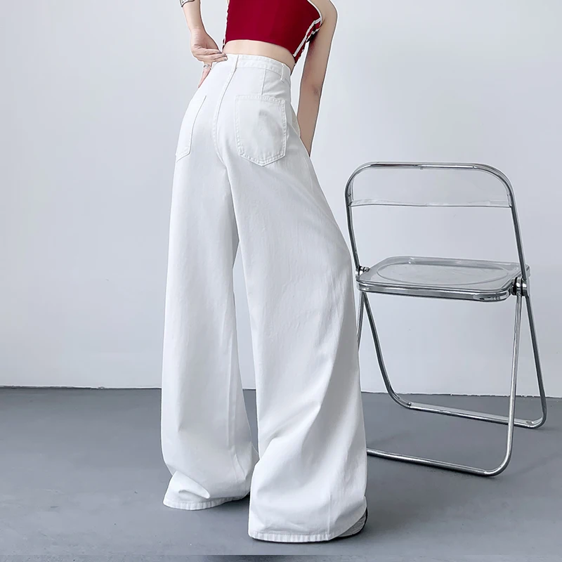 KSTUN 여성용 흰색 청바지 넓은 다리 헐렁한 바지 루즈 피트 2025 봄 새로운 드래그 바지 여성 의류 캐주얼 롱 청바지 Gilrs