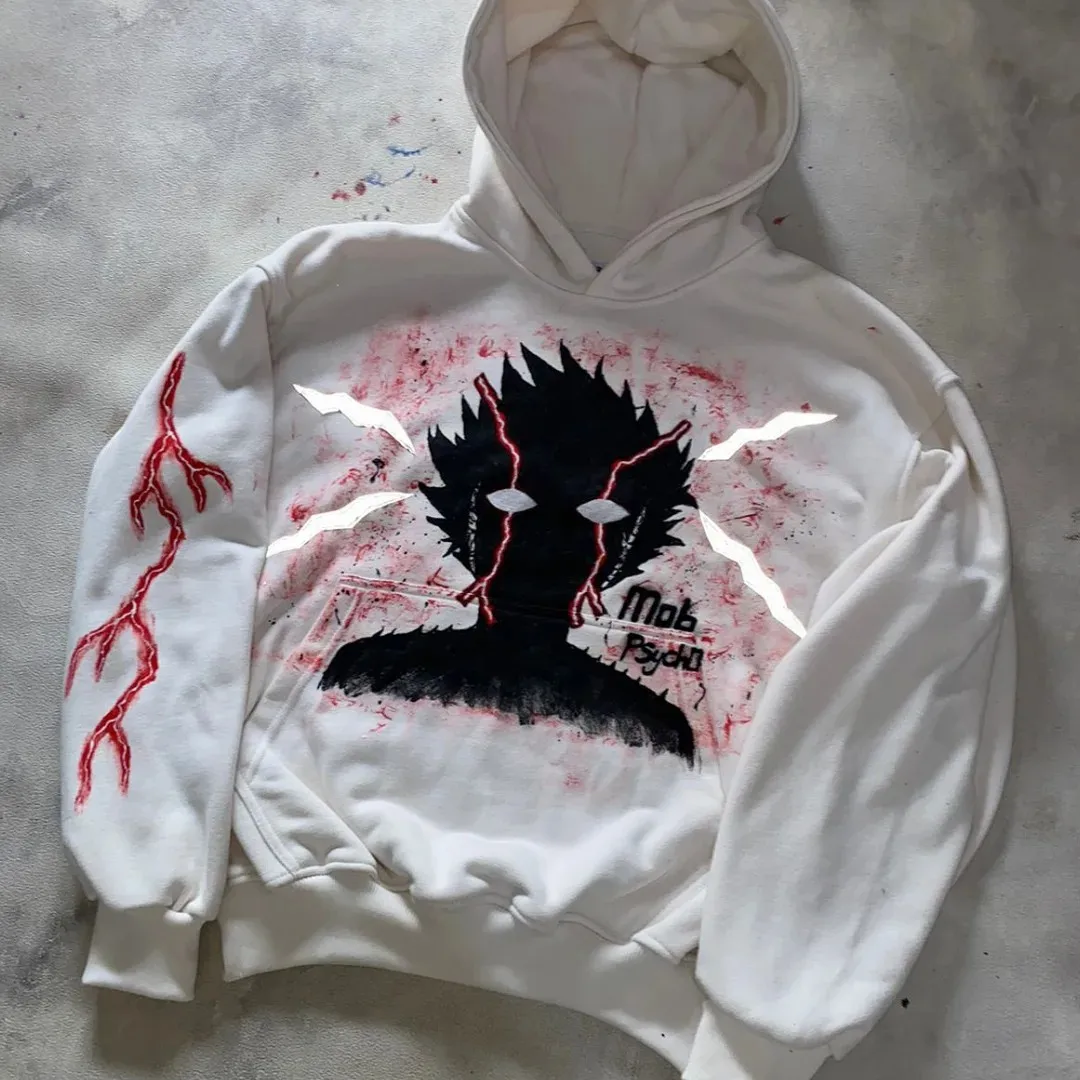 Y2K الغوغاء النفسي طباعة هوديس الشارع الجرونج أنيمي هوديس سترة طويلة الأكمام البلوز Harajuku النساء Y2k الملابس