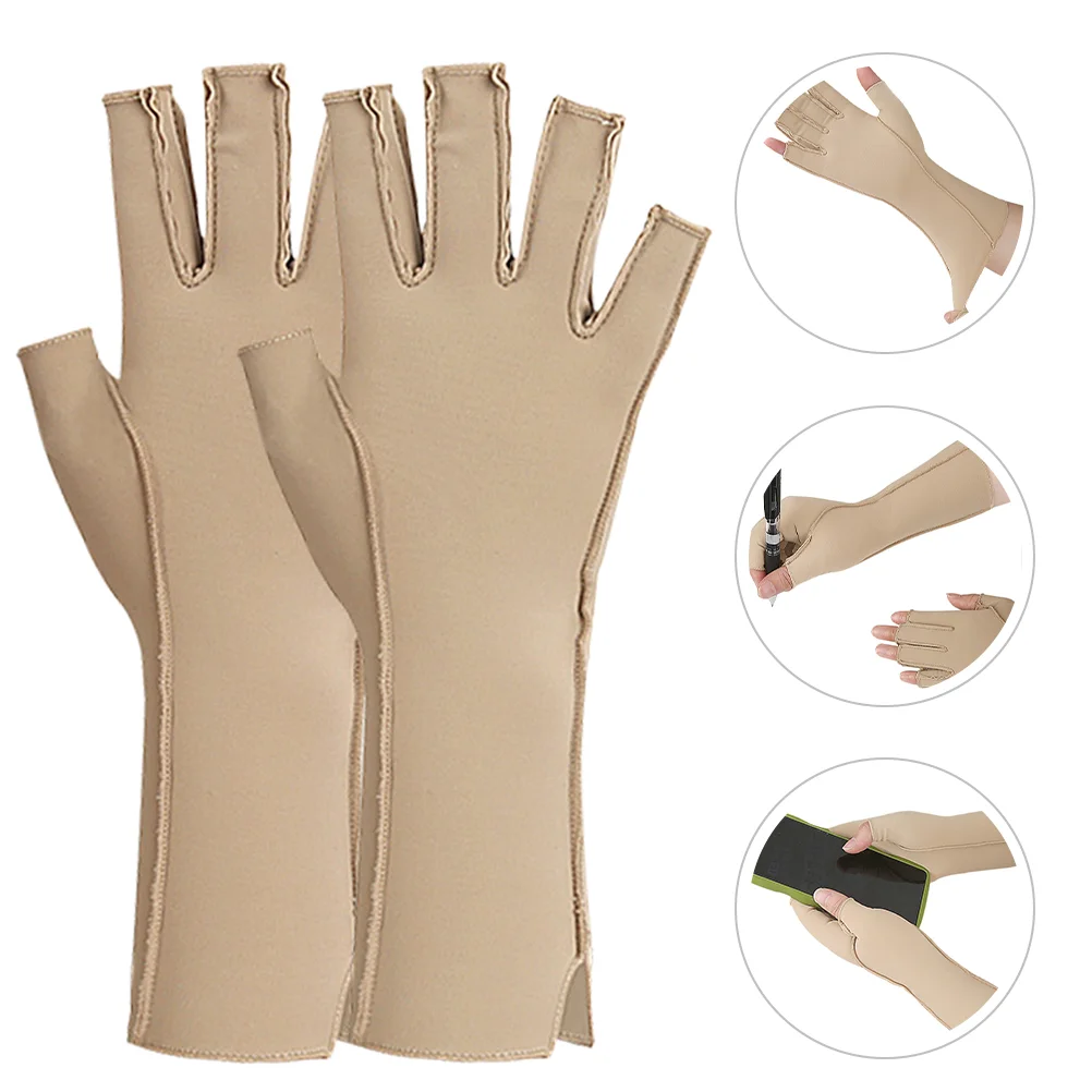 Sports Pressure Gloves High Elastic Wrist Fit Half Finger Protective Yellow S Compression Gym Cycling Running