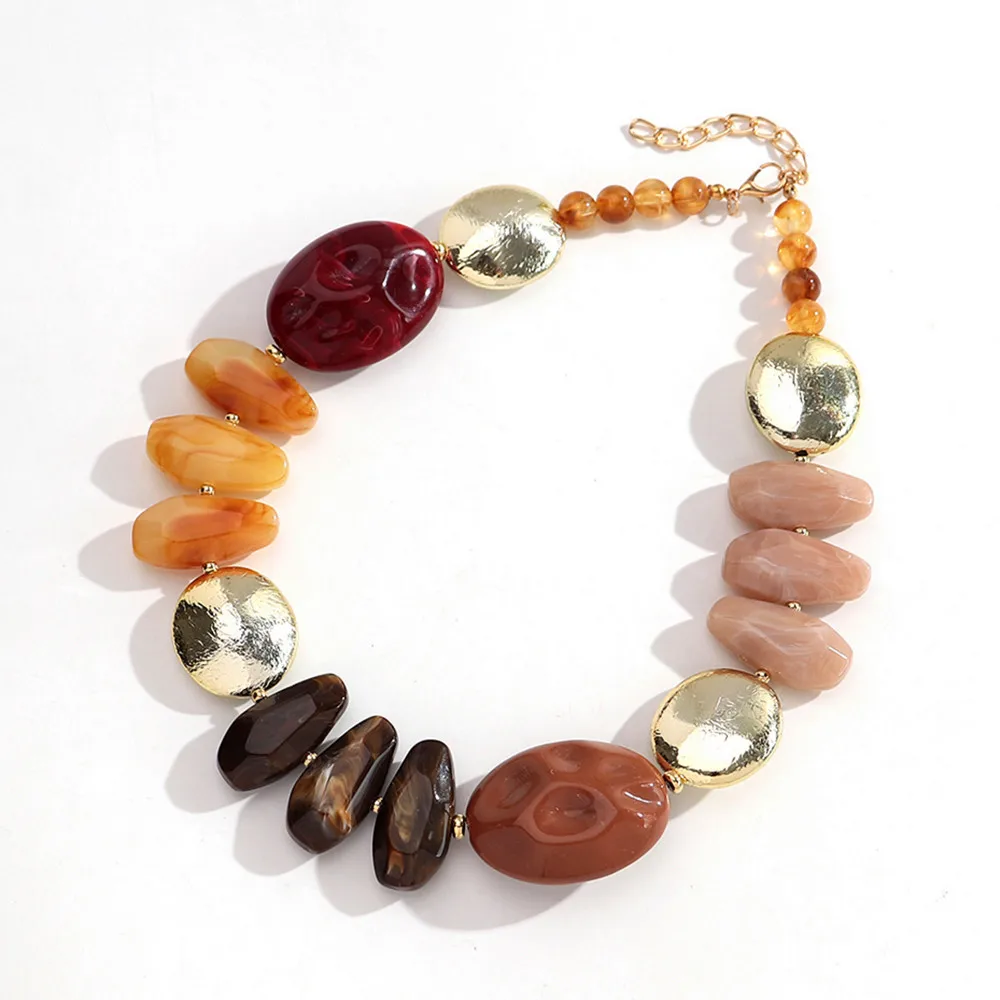 Vintage Acrylic Large Irregular Geometric Beads Chunky Necklaces Geometry Beaded Choker Necklace for Women Men Fashion Jewwlry
