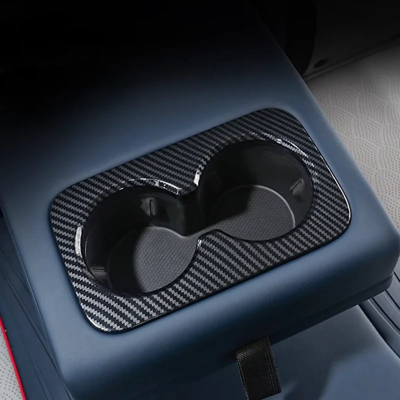 For BYD Yuan Plus Atto 3 2022Car Rear Water Cup Decoration ABS Carbon Fiber Pattern Armrest Box Water Cup Panel Decoration Frame