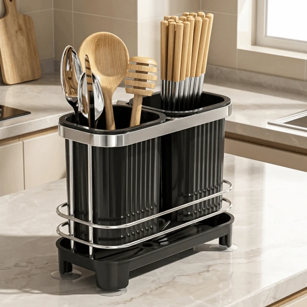 Self-Draining Dishware Draining Rack Light Luxury Multi-functional Kitchen Organizer Durable Space-Saving Chopstick Storage Rack