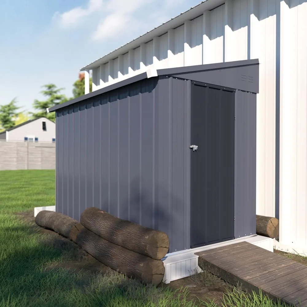 

4' x 8' Outdoor Storage Shed, Lean-to Shed Kit with Thickened Galvanized Steel, Small Metal Sheds with Lockable Door,Tools Sheds