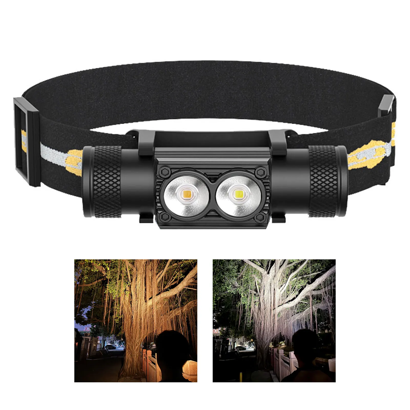 

White Yellow LED Headlight USB C 18650 Battery Headlamp Outdoor Adventure Head Light Fog Lamp Flash Torch Riding Fishing Hunting