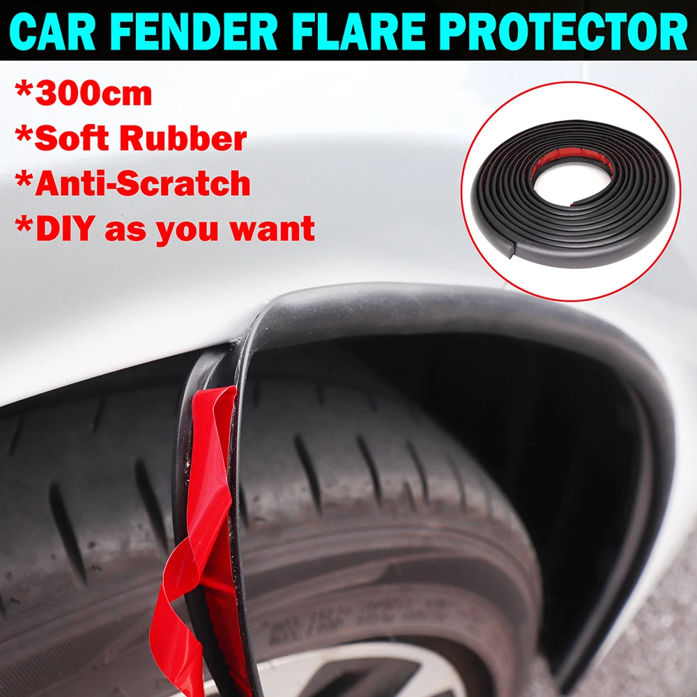 300cm Universal Car Rubber Mud flaps Splash Guard Fender Flare Extension Wheel Eyebrow Trim Protector Door Lip Seal Strip Cover