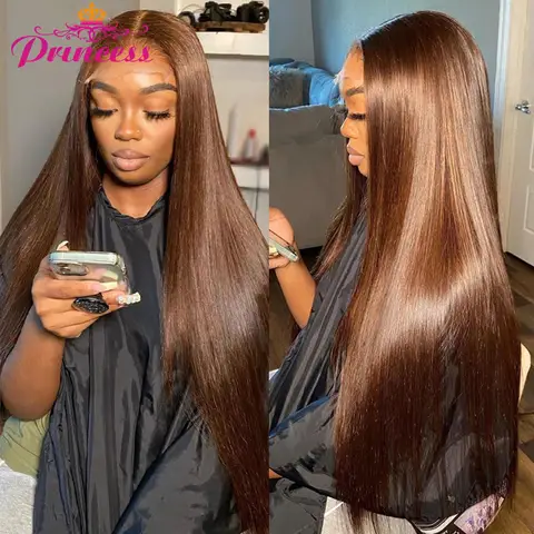 Princess Hair 13x4 Straight Lace Front Wig Pre Plucked Chocolate Brown HD Lace Front Human Hair Wigs Colored Human Hair Wigs