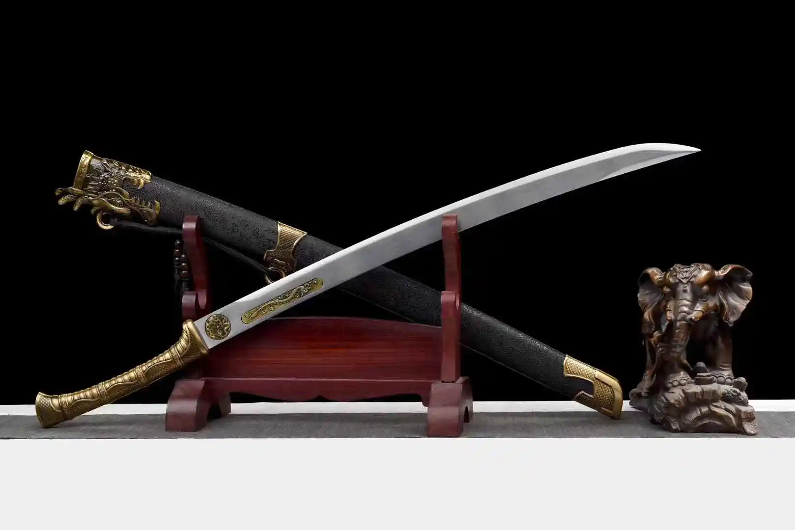 Chinese Traditional Kungfu Battle Sword,Subduing Dragon,Multi Refined High Manganese Steel Blade,Metal Handle,Unsharp