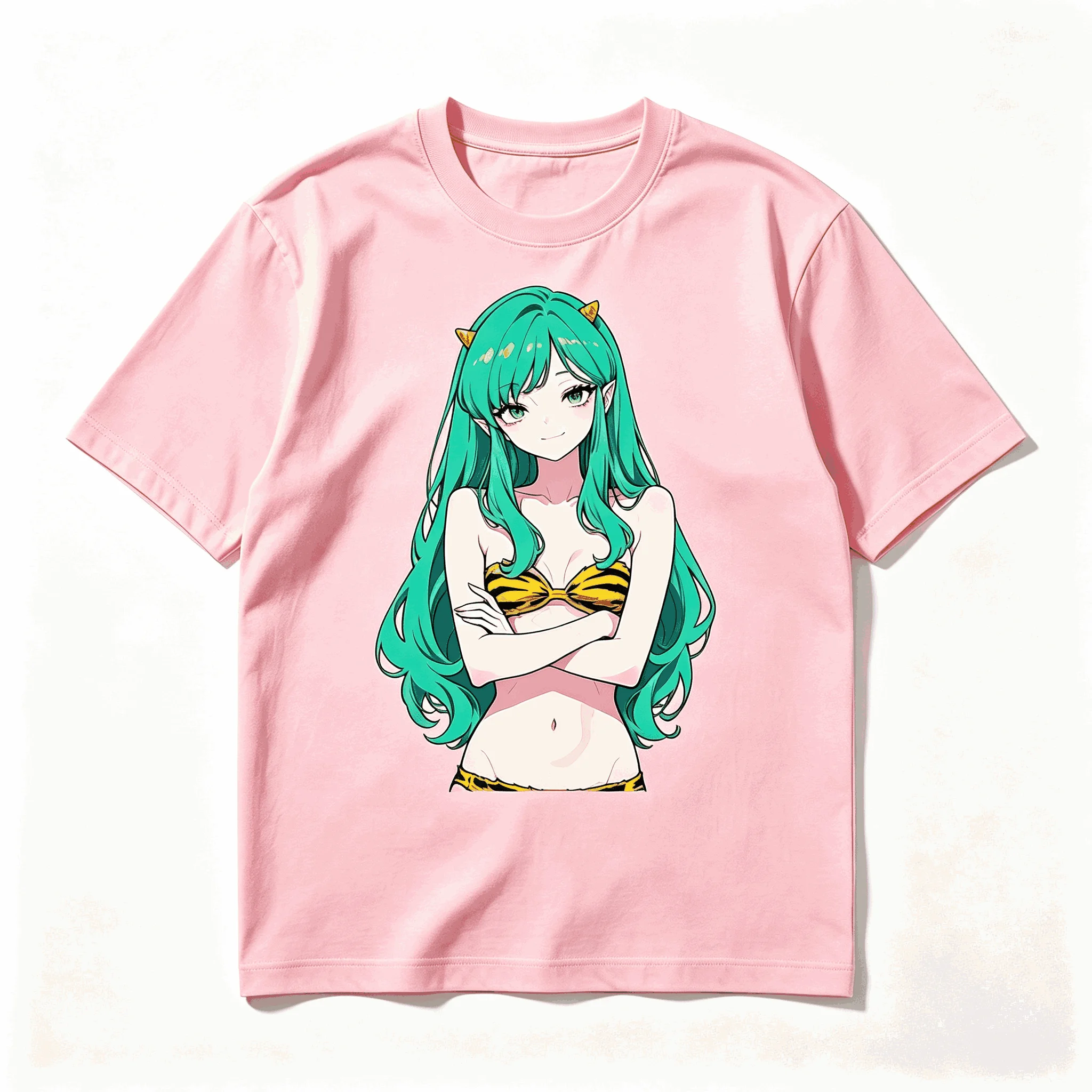 Camiseta de algodón de alta calidad, de corte holgado y unisex, con estampado de Lum Invader de Urusei Yatsura, de manga corta, cuello redondo, estilo urbano y moderno.