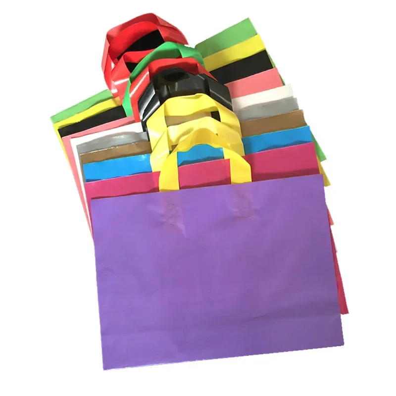 50pcs 45x55cm Thick Colorful Plastic Handbag Gift Bag Handle Bag Rectangular Shopping Clothing Shoes Package