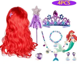 2024 Halloween Cosplay Costume Accessories Little Mermaid Princess Ariel Wig Tiara Necklace Girls Birthday Party Elsa Dress Prop