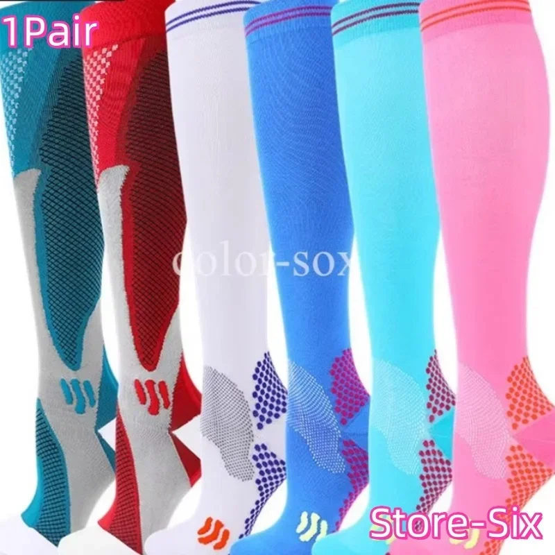 Kompressionssocken 20–30 mmHg hohe Strümpfe Männer Frauen Sportsocken für Marathon Radfahren Fußball Krampfadern EU36–50 Meias