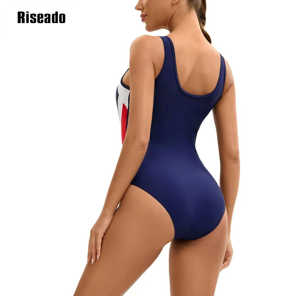 Riseado 2025 New Trend Womens Color Block One Piece Swimsuits U Back Athletic Training Swimwear Bathing Suits