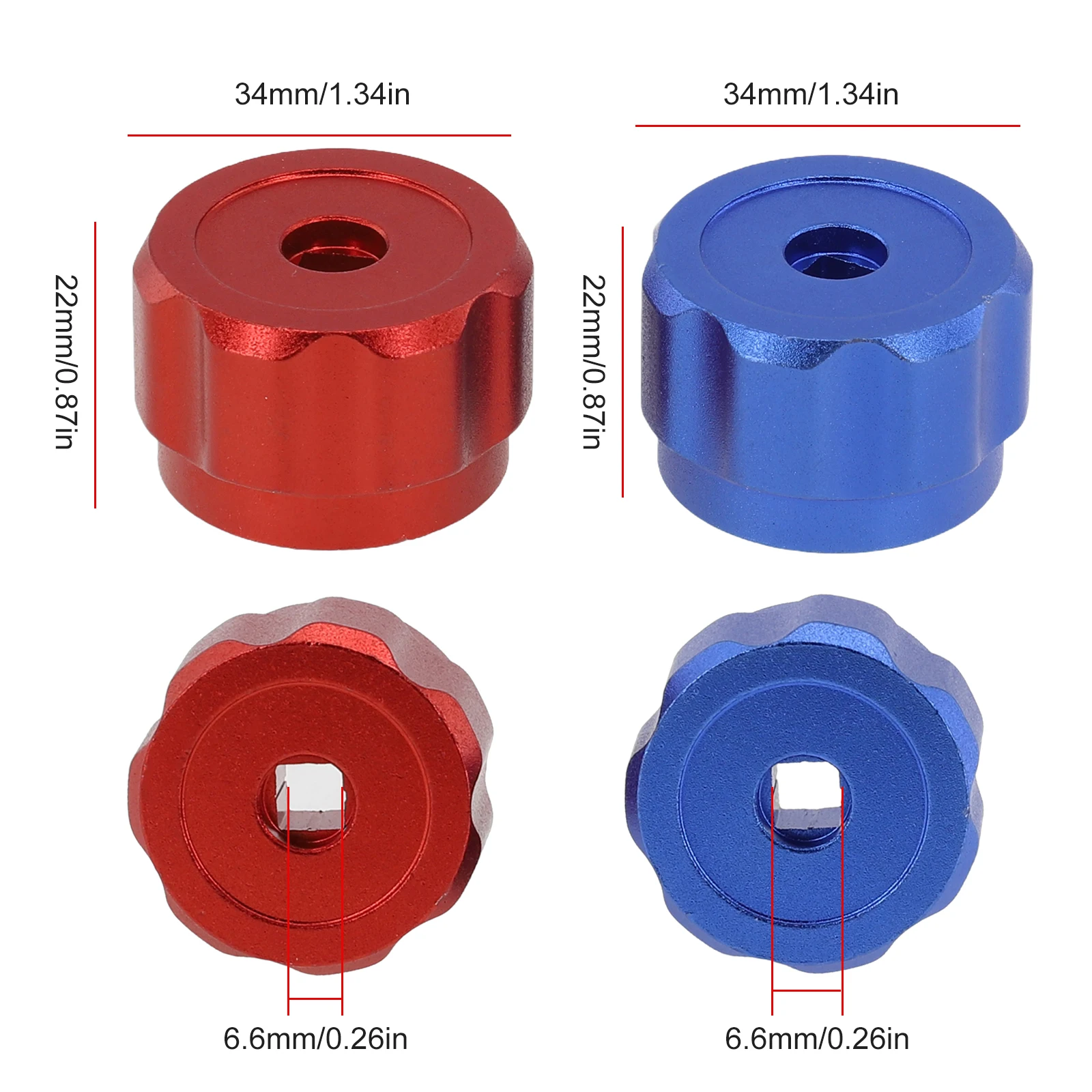 2pcs Round Wheel Handle Aluminum Alloy Manifold Gauges Knob Faucet Handles Red Blue Instrument Accessories 6.6mm Square Mounting