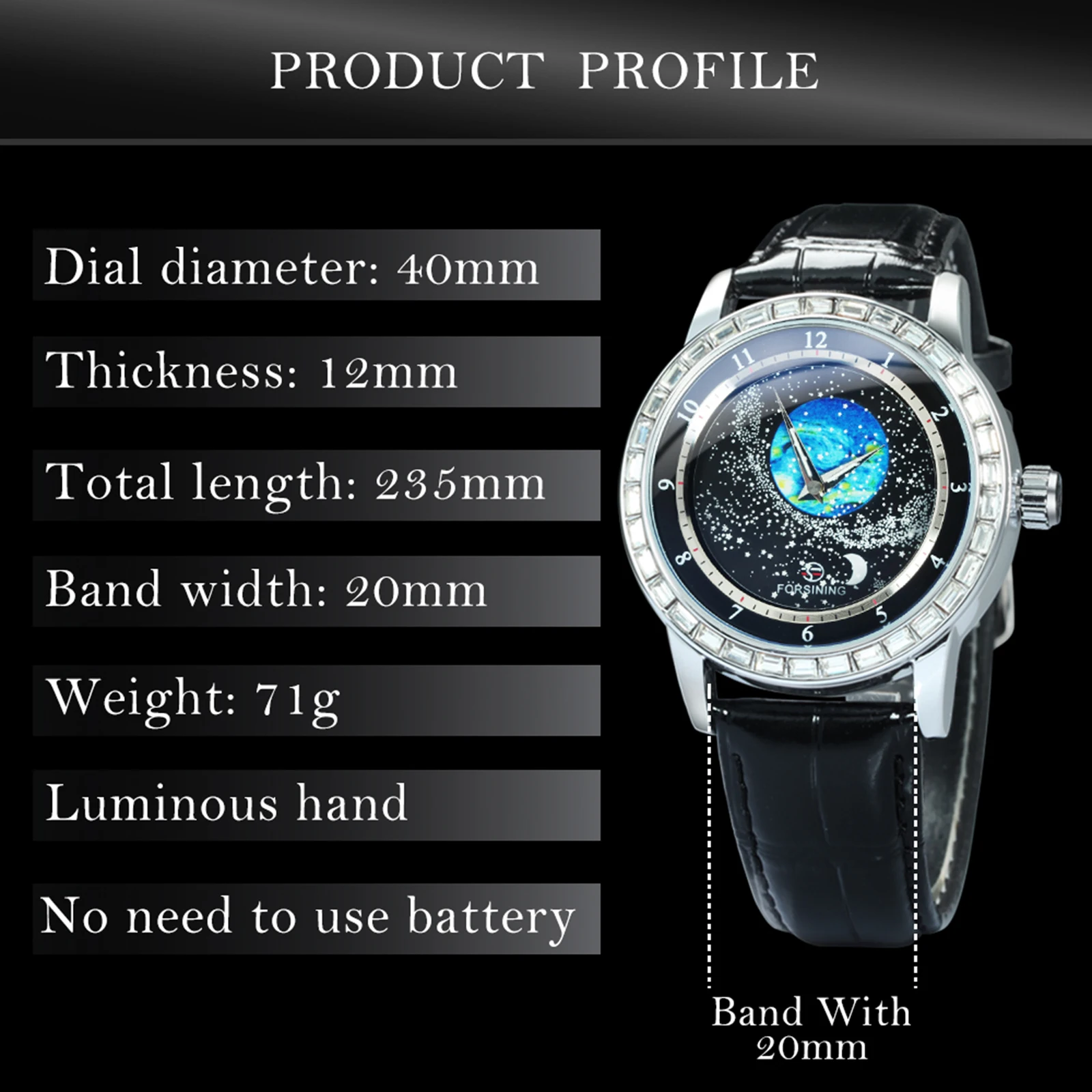 Forsining Luxury Brand Mechanical Watches Fashion Rotating Starry Sky Luminous Dial Casual Leather Belt Automatic Mens Watch New