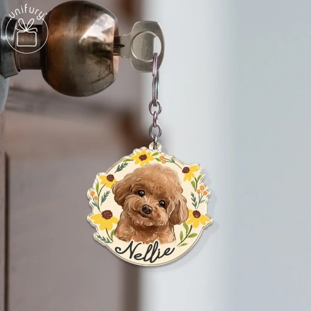 Custom Dog Photo Keychain Cat Picture Keychains Portrait  Personalized Pet Face And Pet Name Keychains for Mom Pet Lovers Gift