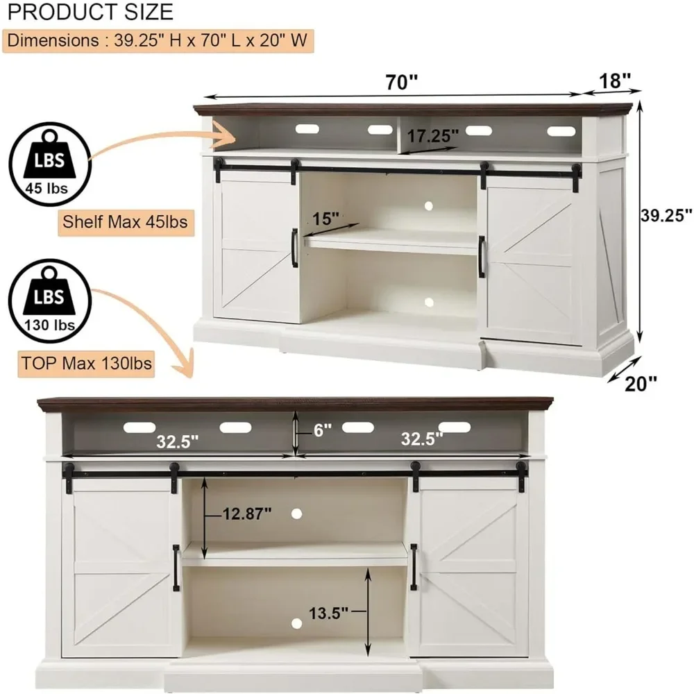 Entertainment Center w/Storage Cabinets and Sliding Barn Door, Media Console Cabinet w/Soundbar & Adjustable Shelves