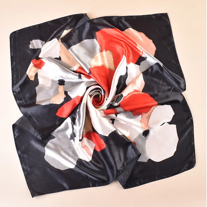 Hohe Qualität Schal Satin Seide Quadrat Schal Frauen Blume Halstuch Damen Stirnband Haar Bands Drucken Foulard Hijab Wraps Bandana – Detail 6