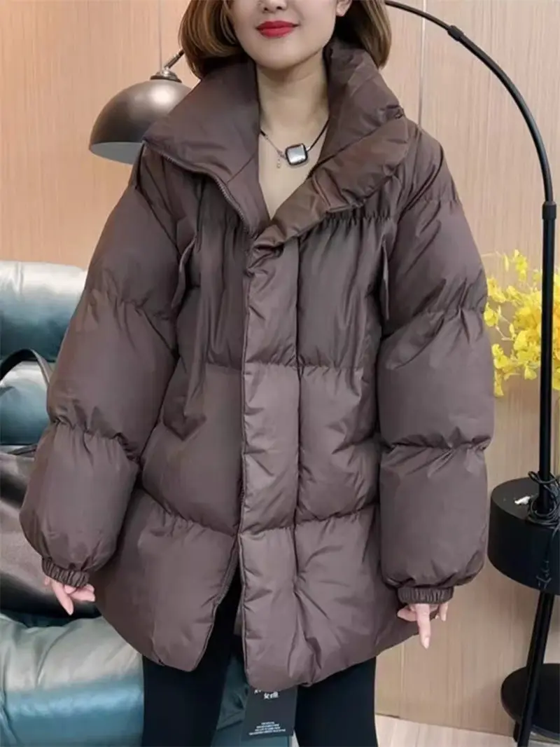 2023 Winter Down Cotton Jacket Fashion Korean Edition Thickened Versatile Solid Color Bread Coat Large Size Mujer Abrigo z4176