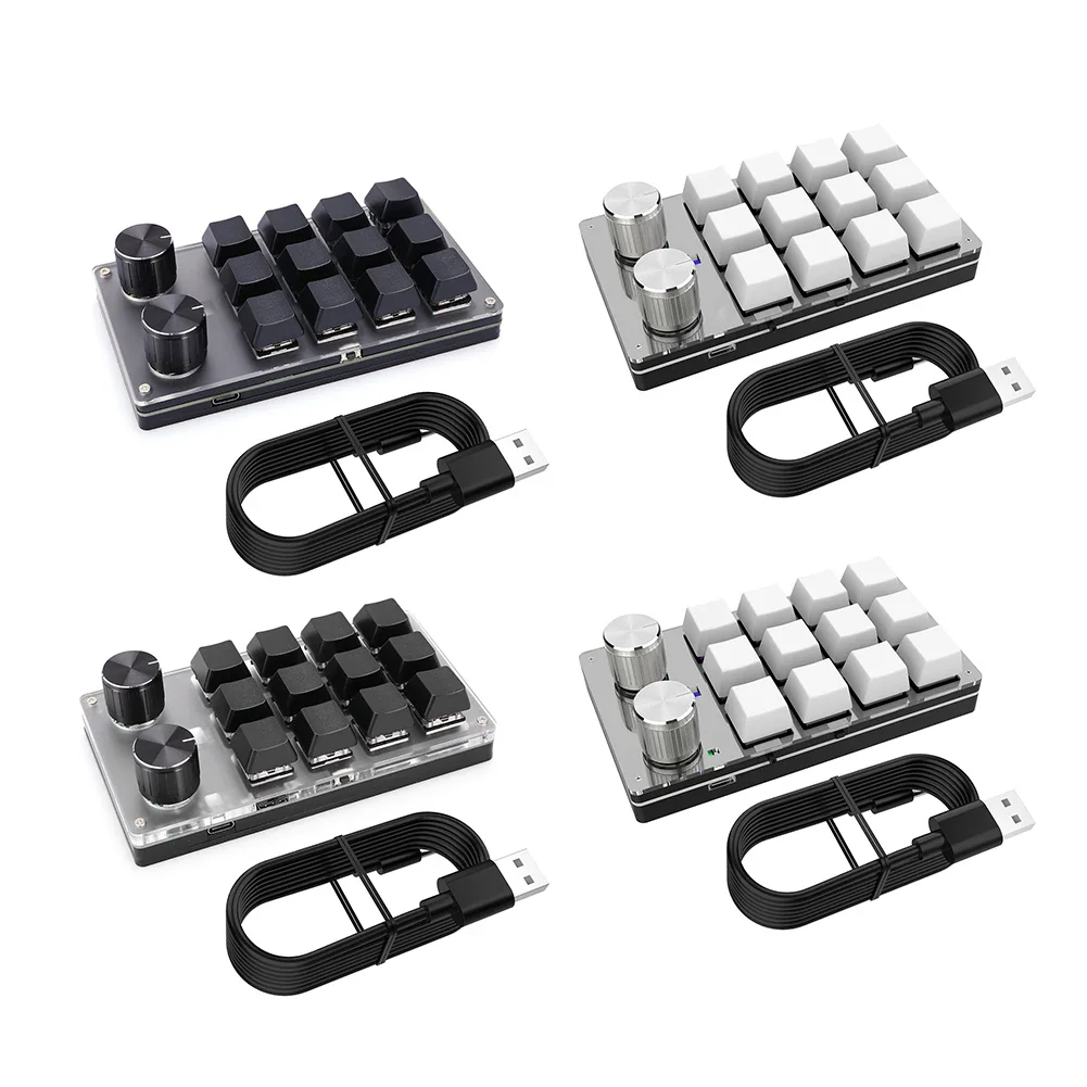 12 Key 2 Knob Programming Macro Custom Knob Keyboard Bluetooth-Compatible/Wired RGB Hotswap Mechanical Gaming Keyboard