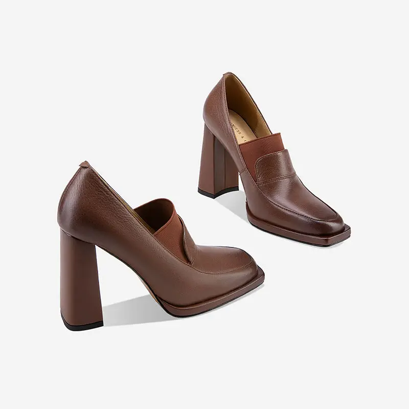 

Туфли-лодочки в стиле ретро с глубоким вырезом, новинка 2023, женские туфли из мягкой кожи в британском стиле, на толстом каблуке и высоком каблуке