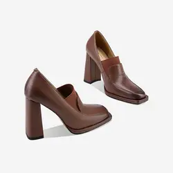 Pumps Retro Deep Mouth Single Shoe Women's 2023 New British Style Small Leather Shoes Soft Leather Thick Heels High Heels