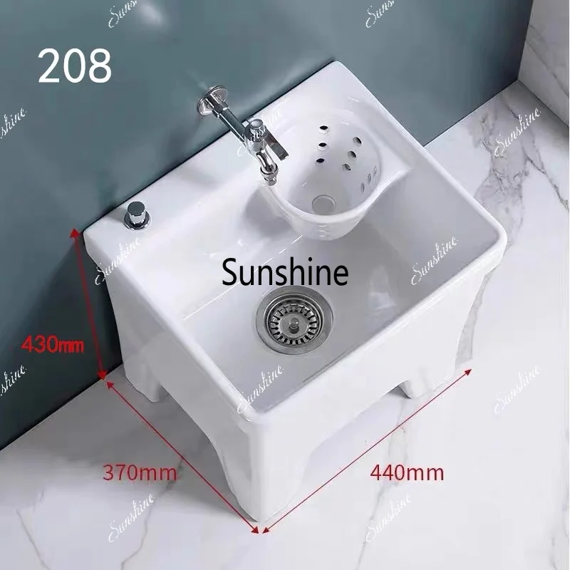 Balcony mop pool wash  pool large floor basin side row  with foot drain basket automatic launching ceramic