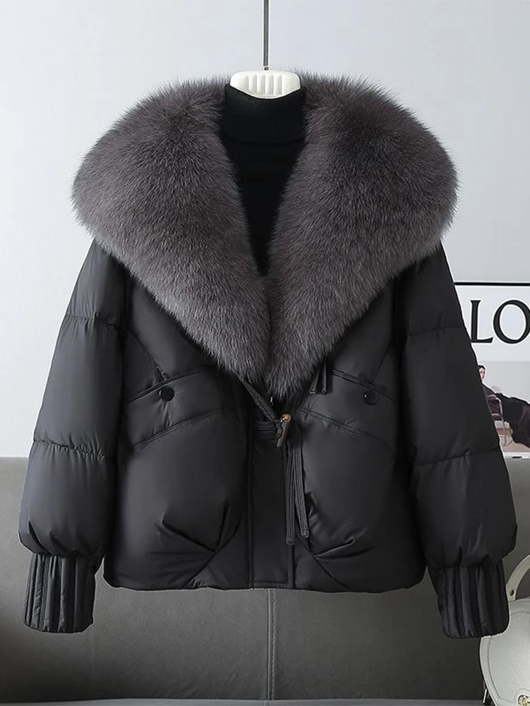 

New Winter Warm Goose Down Jackets Natural Real Fox Fur Collar Puffer Jackets Women Thick Female Streetwear Coats 2025