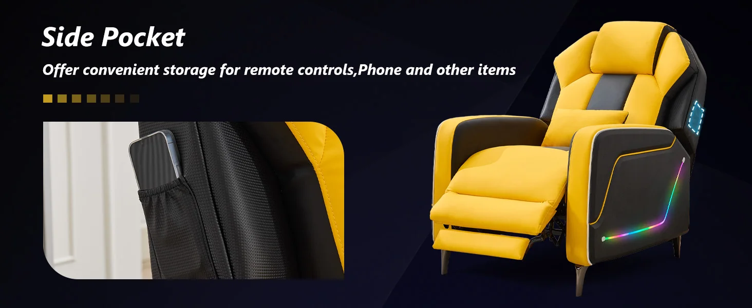 TCGBKAF LED Gaming Recliner Chair Ergonomic Video Game Reclining Chair with Footrest Lumbar Pillow & Side Pocket Home Theater Recliner Sofa Chair for Gaming Room Living Room Bed… image 17
