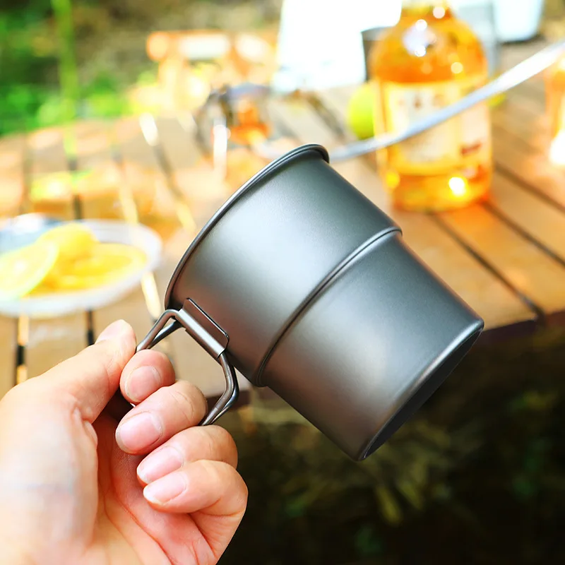 300ml Pure Titanium Coffee Mug With Folding Handle,Picnic Drinkware,Mildew Proof,Portable Travel Camping Water Cup,Milk/Beer Mug