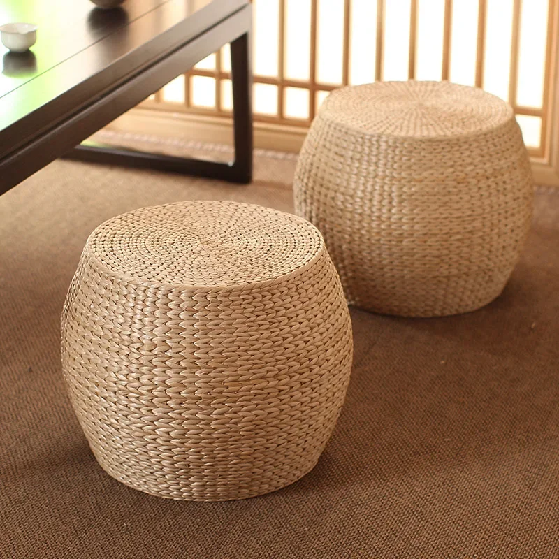 Straw Pier Changing Shoe Stool Tatami Round Stool Hallway Ottoman Furniture For Home Hand Woven Bedroom Rattan Chair Modernity