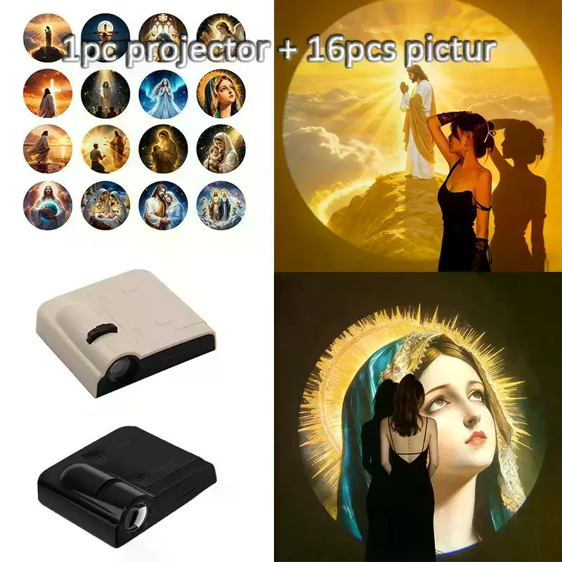 1 Lamp + 16 Pictures Christ Church Mary Projection Lamp LED Projector Religious Atmosphere Light Gift For Home Decoration