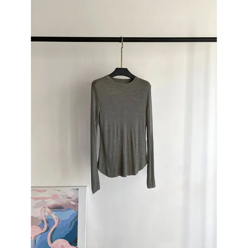 

Women's Spring and Autumn New Round Neck Mask Lightweight Long Sleeve T-Shirt Slim Fit Bottoming Top