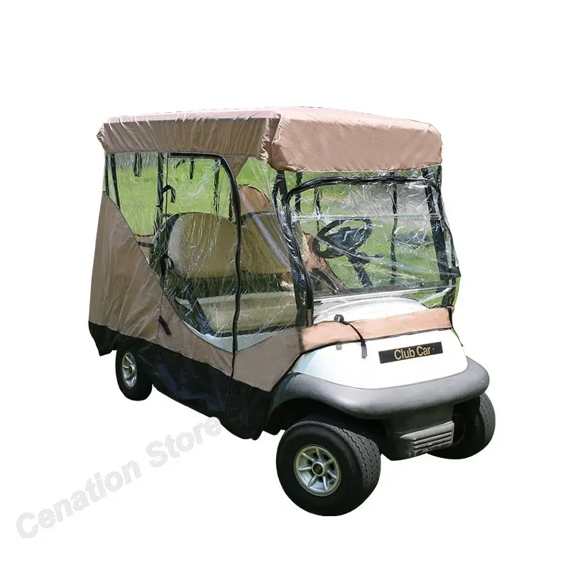 4 Seater Car Cover Golf Cart Rain Curtain Anti-dust Rainproof Sunscreen Outdoor Camping Oxford Transparent PVC Tent Black/Brown