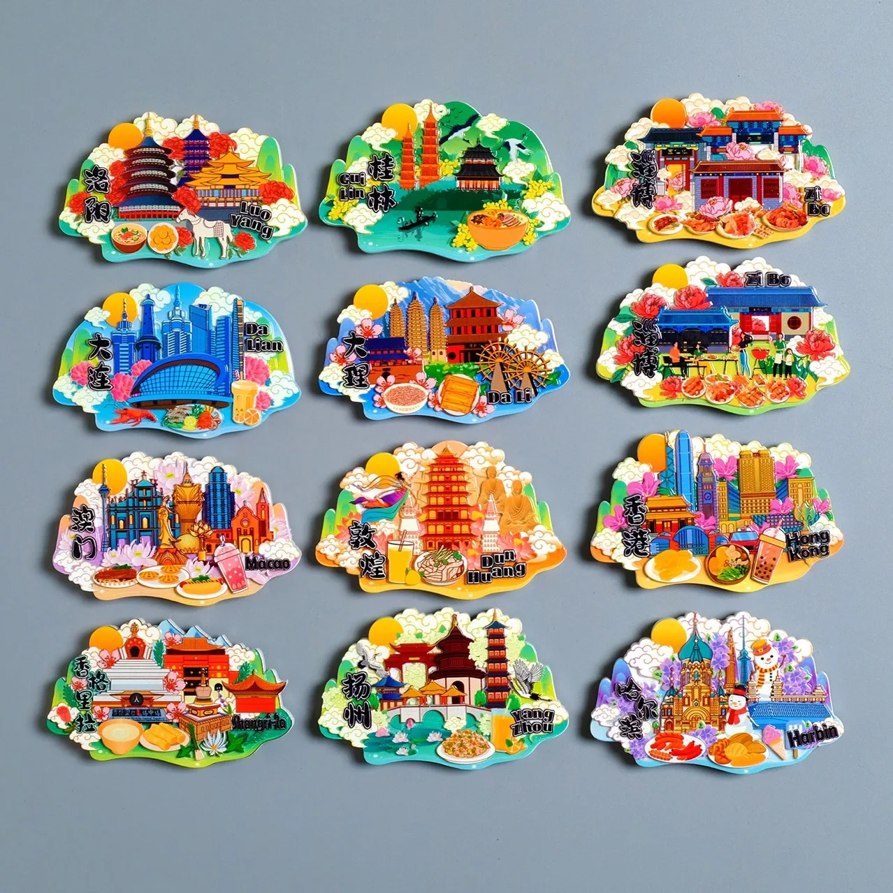 China Travel Fridge Magnet City Dali Guilin Zibo Harbin Hong Kong Yangzhou Cultural Magnets Souvenir Home Decor Accessories