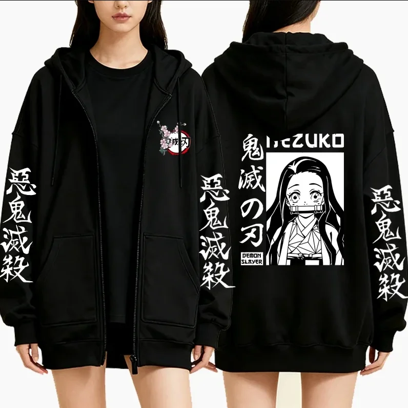 Ghost Slayer Retro Zipper Hoodie Y2K Street Style Loose Coat Harajuku Sweatshirt Autumn/Winter New Collection