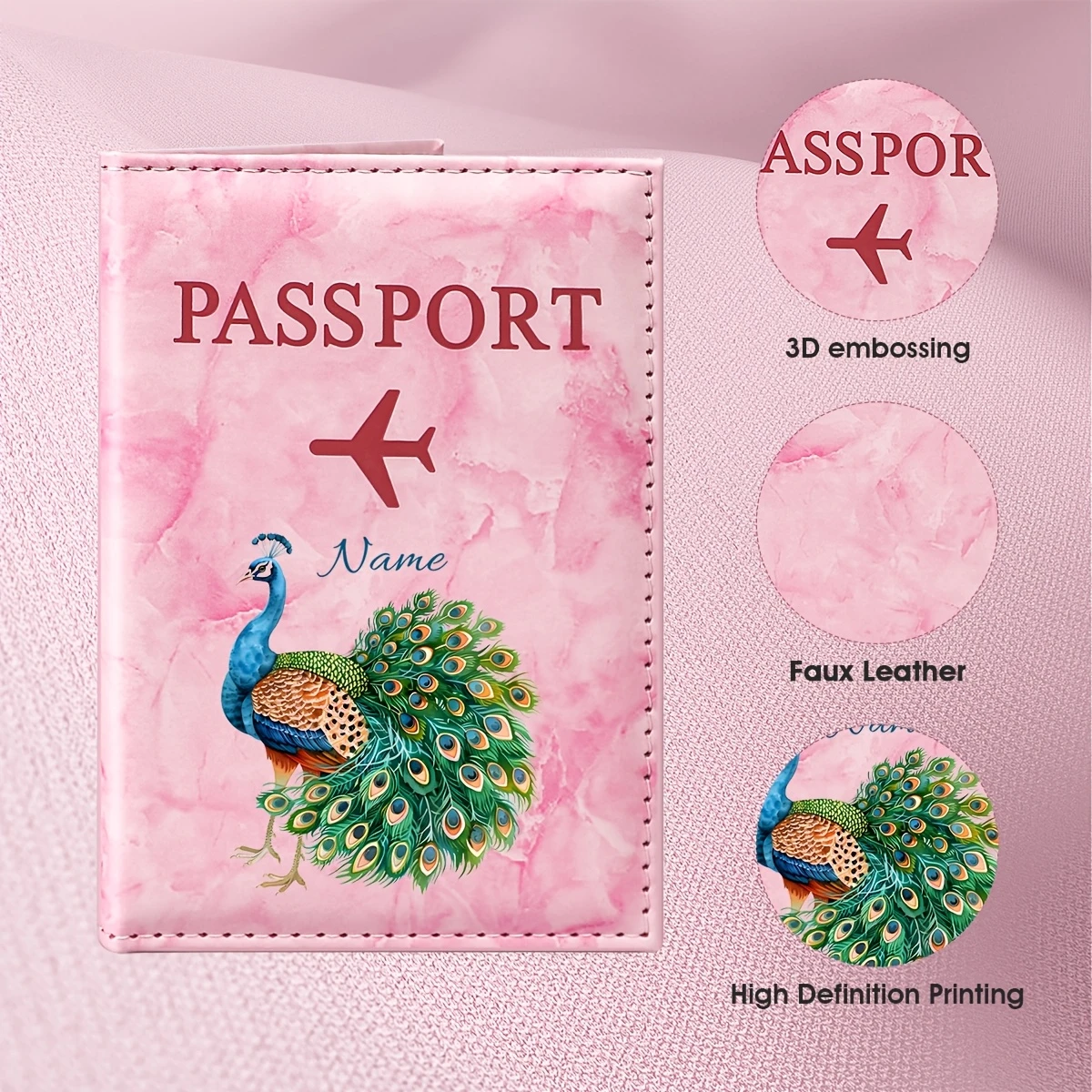 Peacock Pattern Art Design PU Passport Cover | Custom with Name, Multi-Slot for Travel Documents, Ideal for Travel Enthusiasts