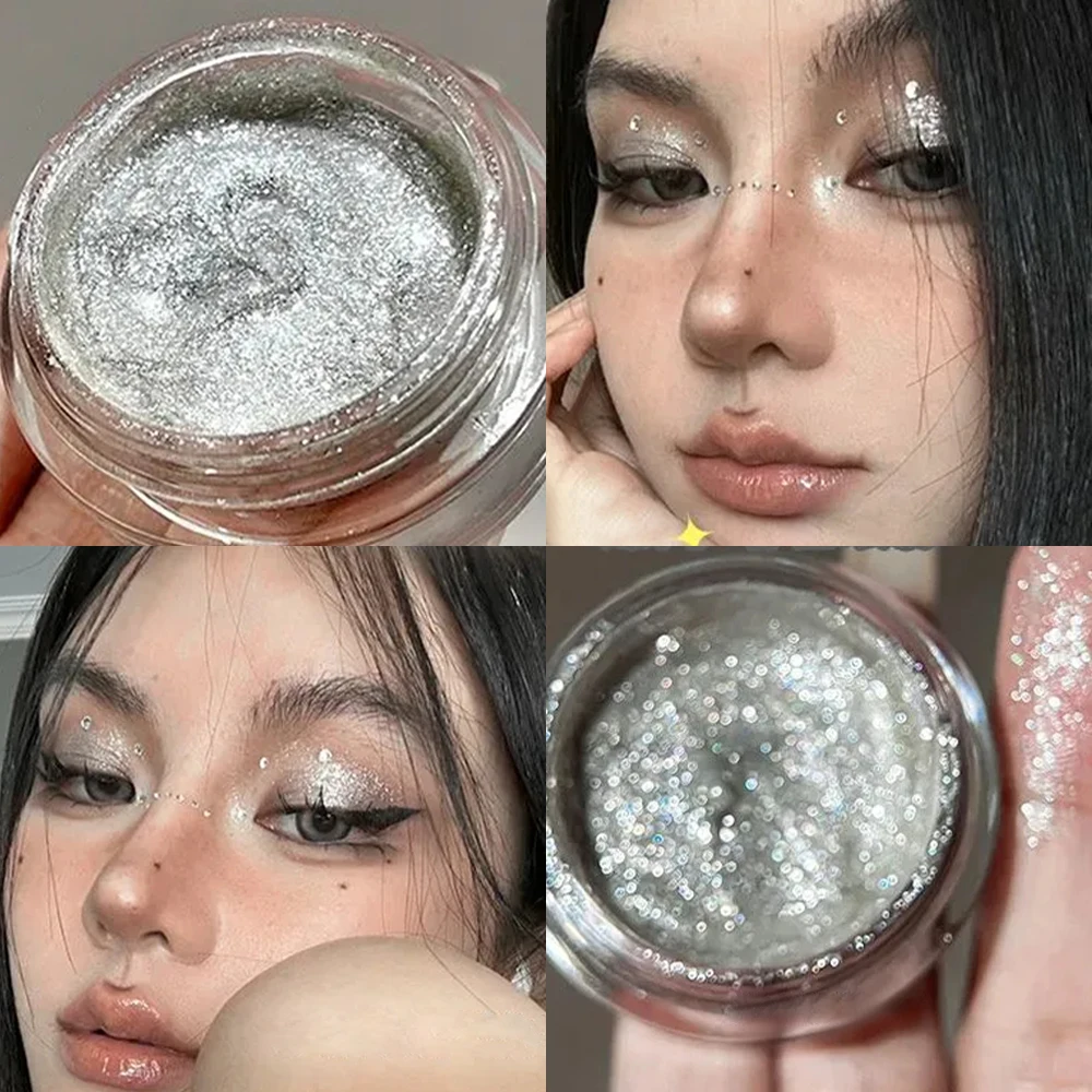 Shiny Highlighter Eyeshadow Shimmer Glitter Sliver Pink Metallic Eyeshadow Mashed Potato Texture High Gloss Eyes Makeup Cosmetic