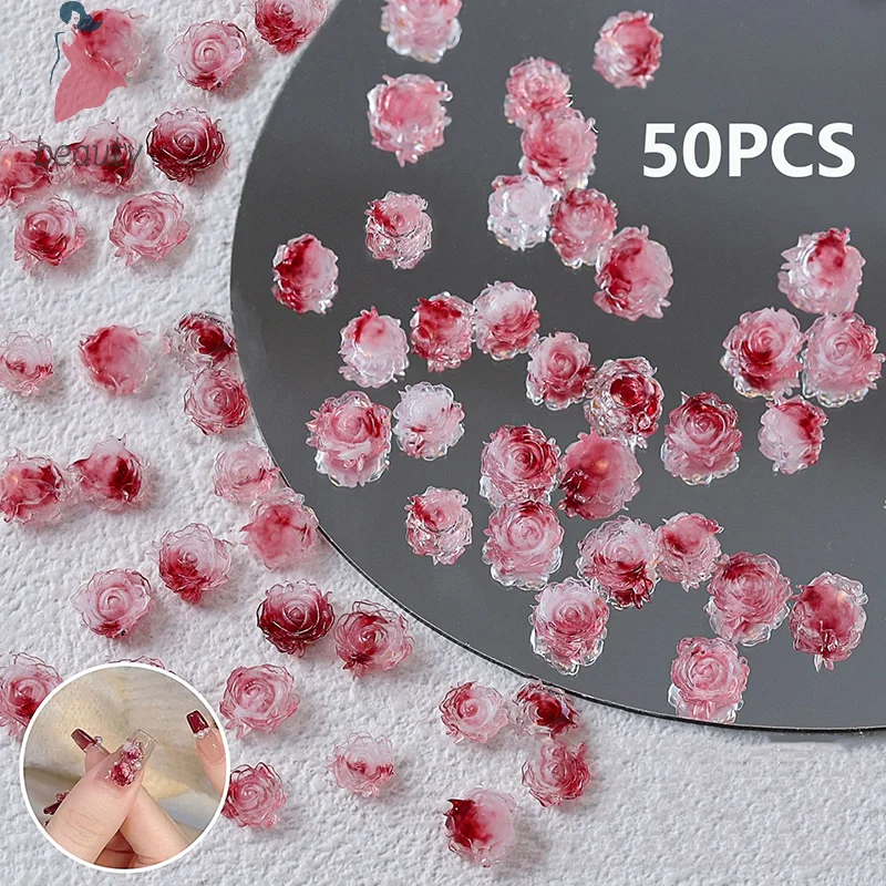 Flores de resina 3D para decoración de uñas, accesorios de dijes de Arte de uñas, Camelia rosa, materiales de decoración de uñas DIY, suministro de salón de manicura, 50 piezas