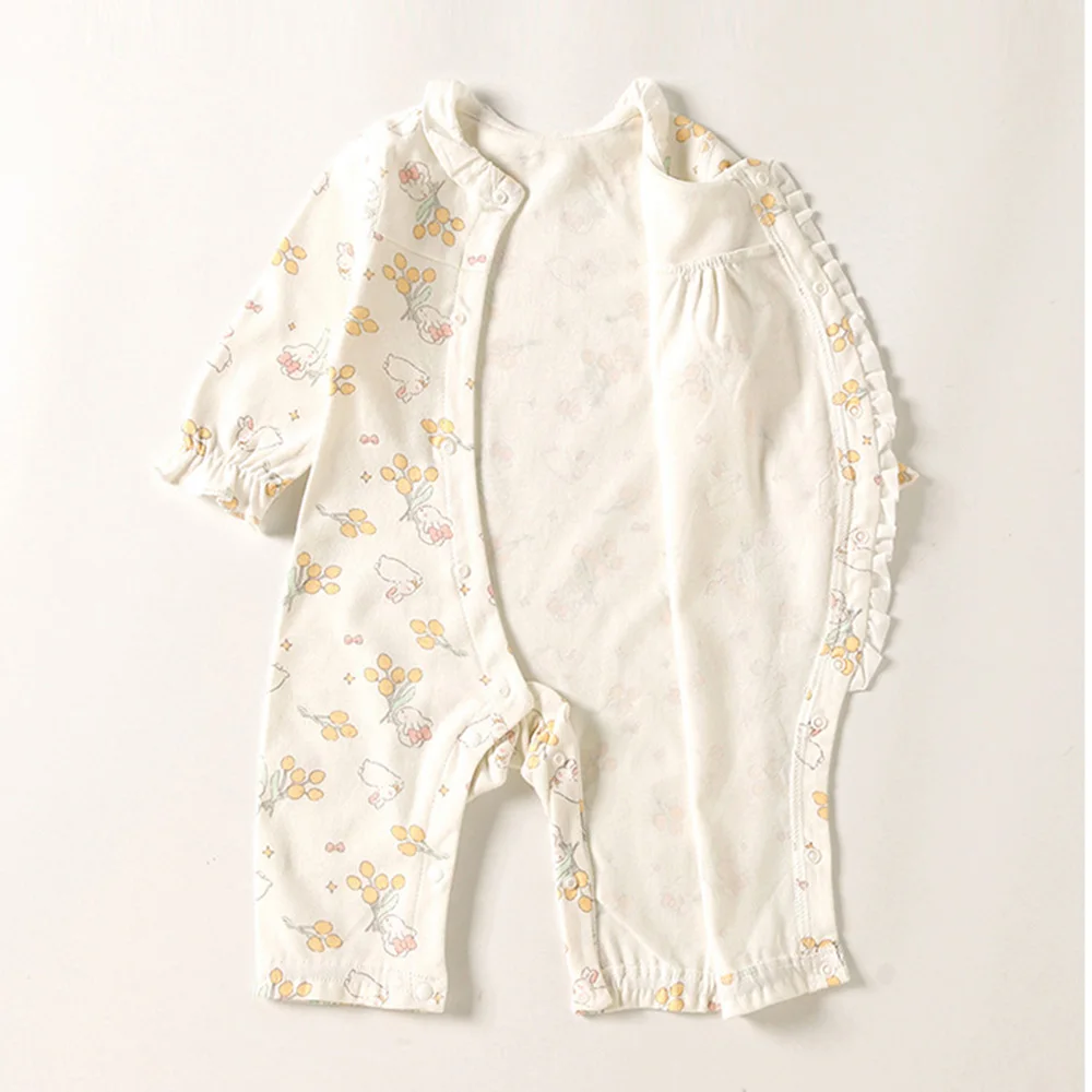 Baby Girl Christmas Romper Long Sleeve Floral Animal Print Baby Jumpsuits Spring Autumn Princess Infant Onesies Birthday Clothes