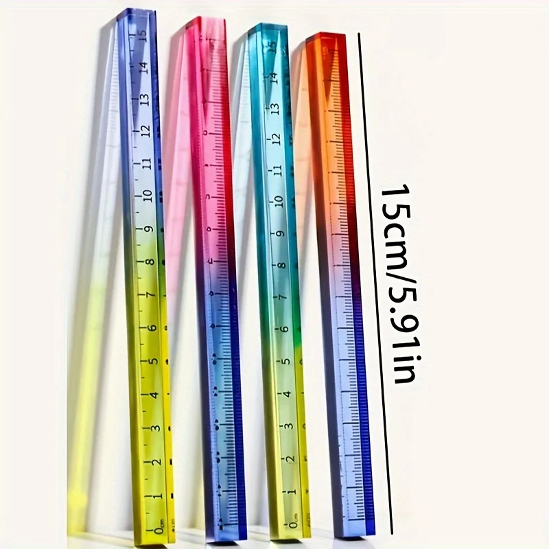 1 قطعة 15 سنتيمتر/5.91in مسطرة مربعة متدرجة اللون-منقلة شفافة مع مقياس متعدد الألوان للهندسة والرسم والمكتب والدراسة