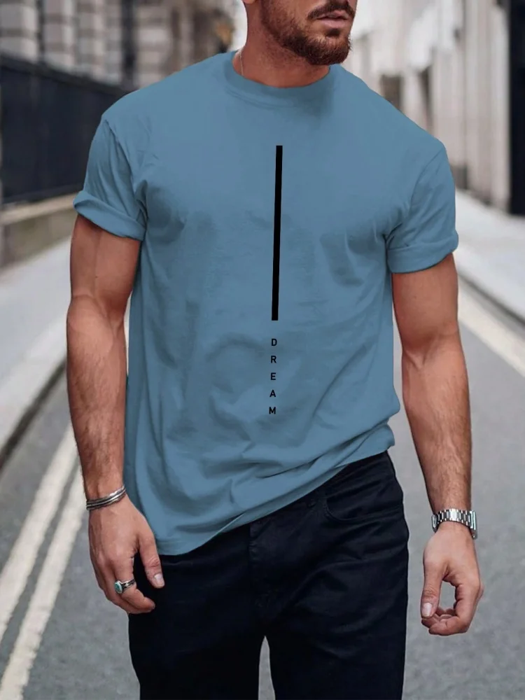 Zomer heren casual sport losse oversized eenvoudige letterpatroon bedrukte T-shirt met ronde hals en korte mouwen
