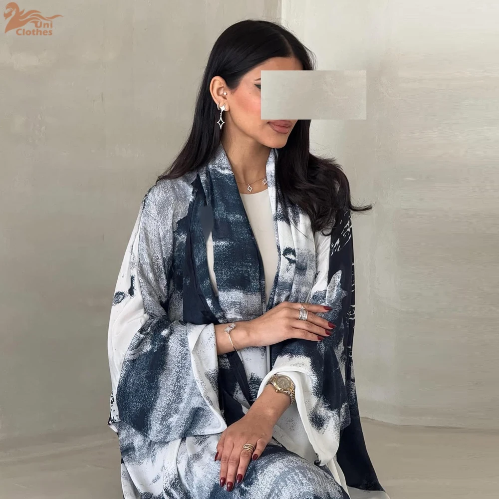 Uni Luxury Damen Abayas Hijab inklusive muslimischer, eleganter Strickjacke mit Blumendruck und Dolman-Ärmeln